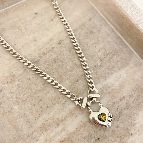 925 Sterling Silver Curb Chain Link Necklace Heart Necklace Heart Lock Chain - Picture 4 of 8